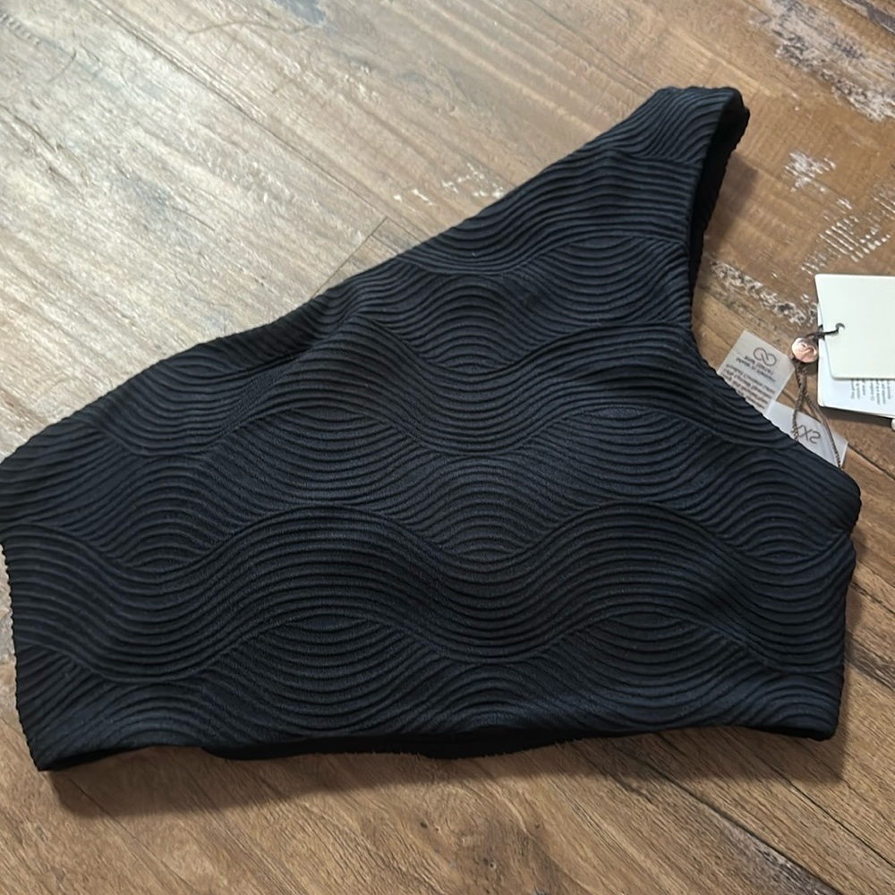 CALIA BLACK WAVES One Shoulder Medium Support Swim Top: NEW WITH TAGS: SIZE XXS